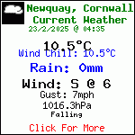 Current Weather Conditions in Porth, Newquay, Cornwall. UK